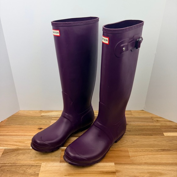 Hunter Shoes - Hunter Women Boots Tall Purple Rubber Waterproof Rain Boots Size 10